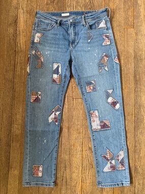 Pilcro Slim Boyfriend Fit Size 4 Patched Denim Americana Quilt - Cottagecore
